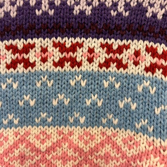 So Fair Isle Cardigan Ski Sweater Large Juniors Zip Front Pink Colorful Y2k - Picture 6 of 8